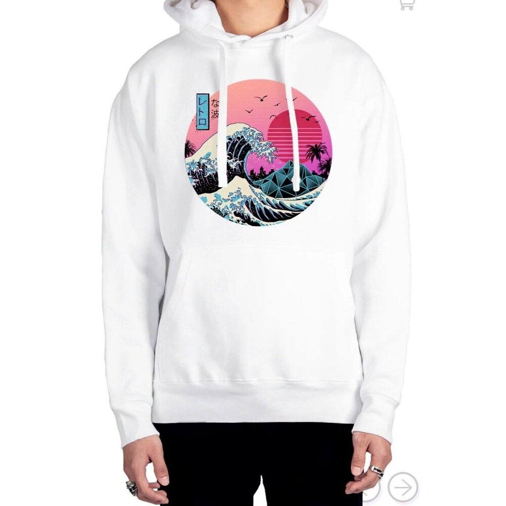 Vapor95 Retro Wave Sz XXL Hooded White Sweatshirt Pullover